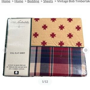 Bob Timberlake Home Collection queen Flat Sheet - Red Star and Plaid Design